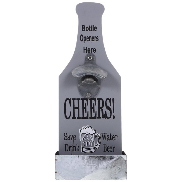 Abridor de botellas de cerveza de barra montado en la pared, tapa de pared clásica de moda, abridor de botellas de cerveza, decoración de la pared del hogar (gris)