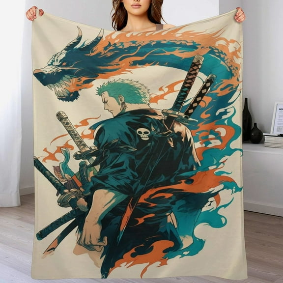 Roronoa Zoro Cartoon Blanket, Soft Cozy Fluffy Plush Throw Blanket for Boys Girls Young Adults, Warm Flannel Blanket for Living Room Bedroom Couch Bed 30"x40"