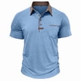thumbnail image 4 of Qwertyu Mens Casual Polo Shirts Classic Short Sleeve Basic Golf Button Shirt with Pocket Light Blue L, 4 of 6