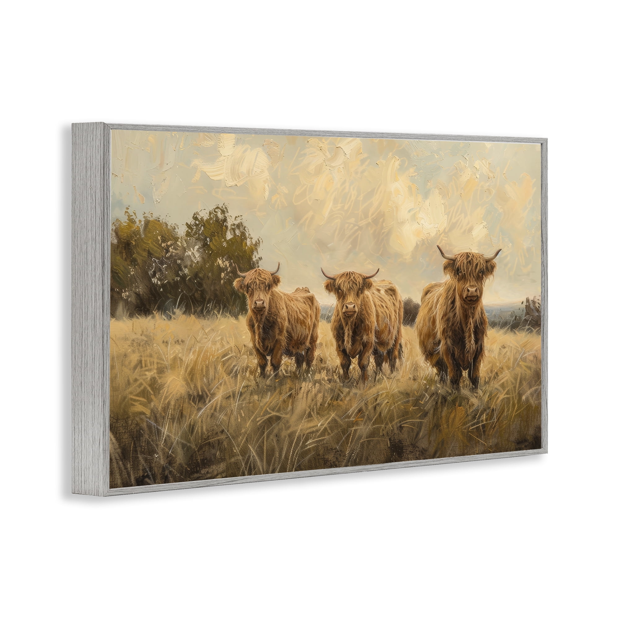 Stupell Industries Three's A Party Cattle Animals & Insects Painting Gray Framed Art Print Wall Art, 18 x 12