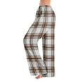 thumbnail image 2 of Pajama Pants with Drawstring Elastic Waist, Plaid Print Sleepwear, Comfortable Straight Leg Loose Lounge Pants for Women, Versatile for Home,Khaki,S, 2 of 4