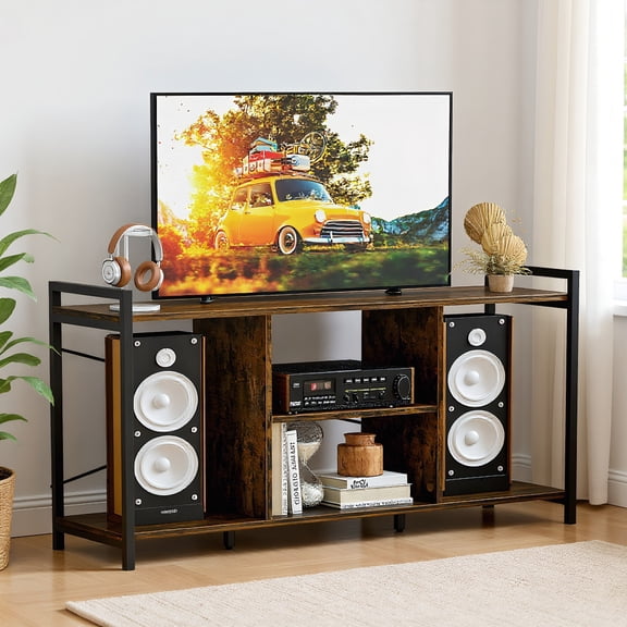 Topcobe TV Stand for 55 Inch TVs Industrial Entertainment Center, Modern Furniture for Indoor, Living Room-Rustic Brown