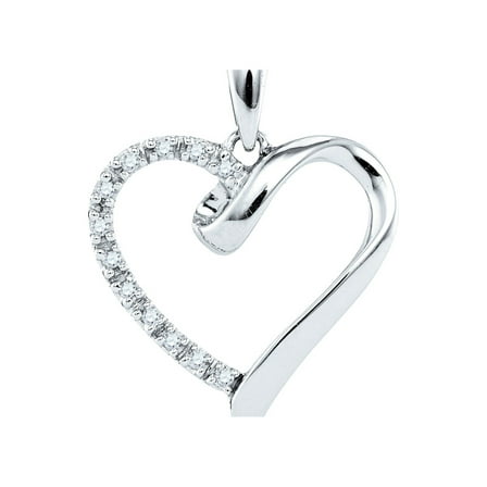 Sterling Silver Womens Round Diamond Heart Pendant 1/20 Cttw