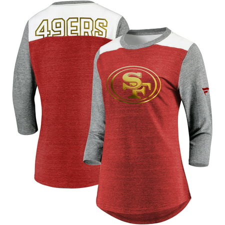 San Francisco 49ers NFL Pro Line by Fanatics Branded Women's Iconic 3/4 Sleeve T-Shirt - Heathered Scarlet/Heathered