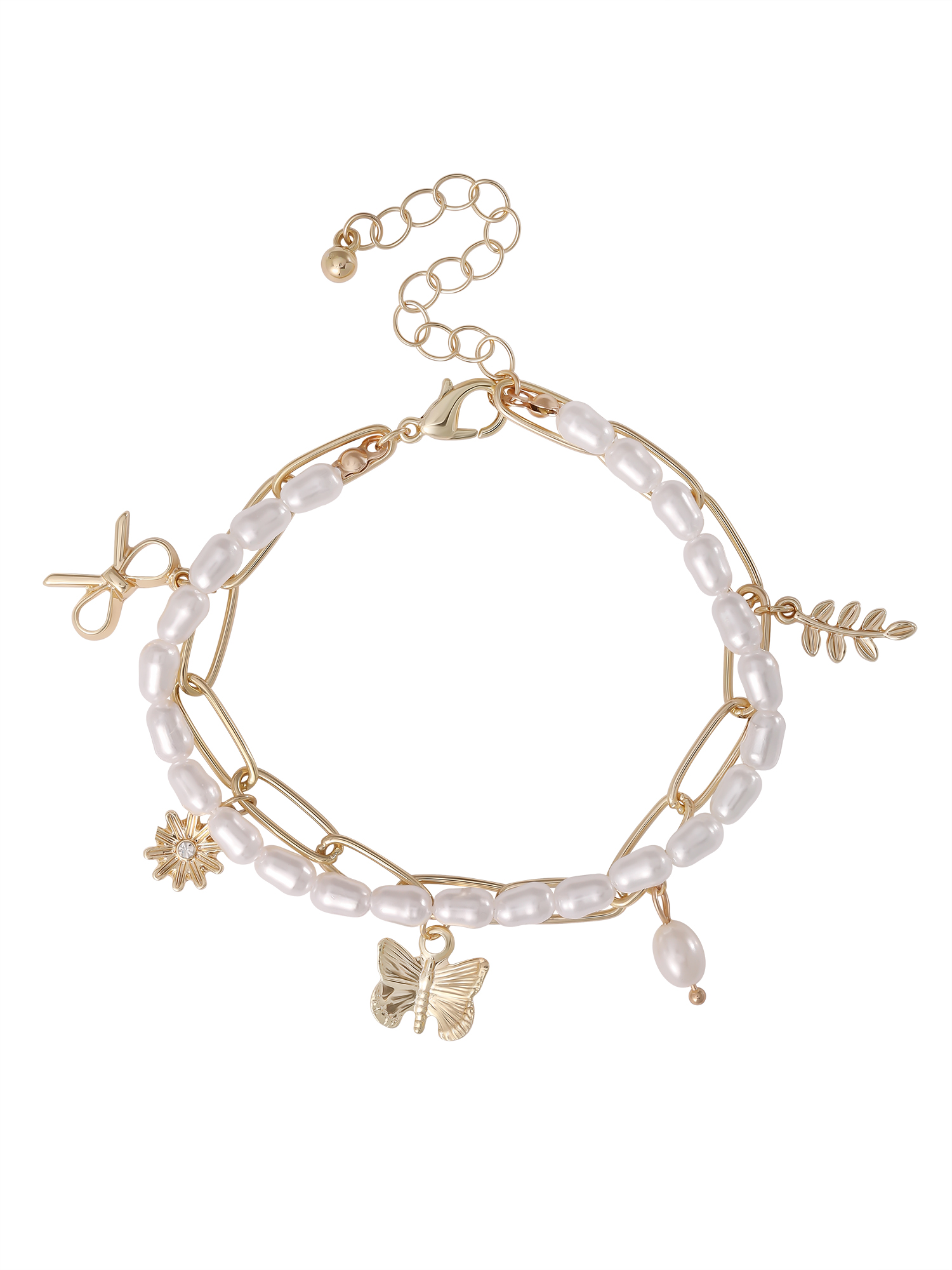Celebrity Pink Women's Faux Pearl Charm Bracelet with Decorative Accents