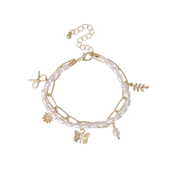 Celebrity Pink Women's Faux Pearl Charm Bracelet with Decorative Accents