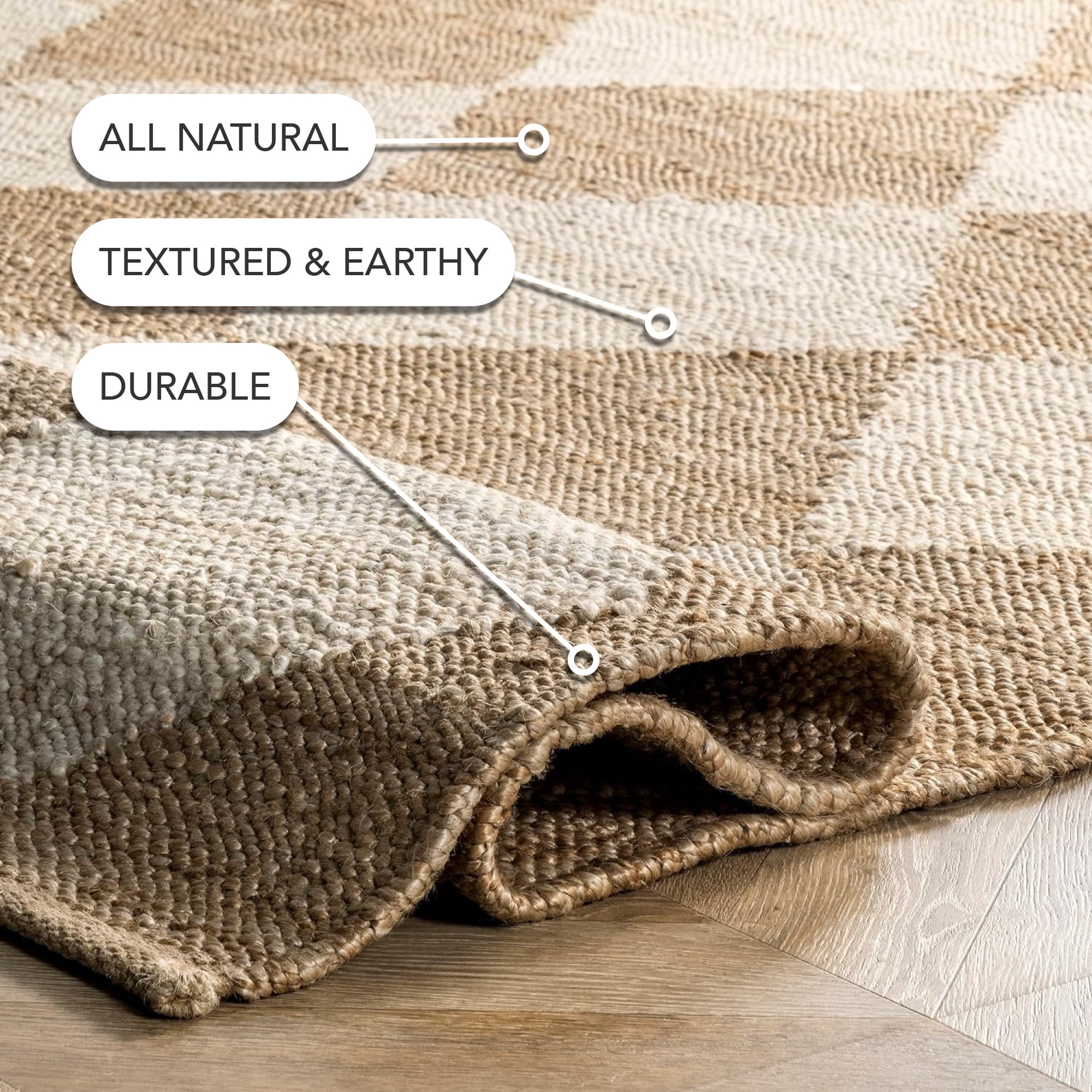 Rugs USA Louie Diamond Checkerboard Jute Area Rug, 5' x 8', Maxwelle Natural
