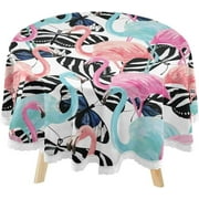 SKYSONIC Watercolor Butterflies Round Tablecloth 60inch Indoor Wrinkle Free, Summer Flamingo Circular Lace Table Cover Washable for Kitchen Party BBQ Dining Decor