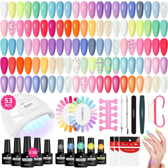 Kit de esmaltes de uñas en gel VANREESA con luz UV, 53 unidades, 36 colores