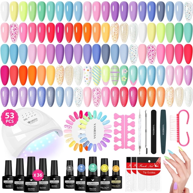Kit de esmaltes de uñas en gel VANREESA con luz UV, 53 unidades, 36 colores