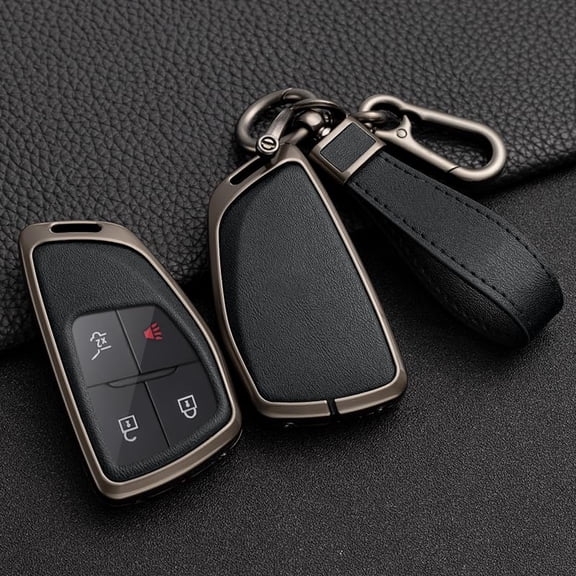 Key Fob Cover Compatible with Fit for Buick Envision Avenir Chevy Suburban Tahoe GMC Yukon Denali Sierra Silverado PU Leather 3 4 5 6 Button Smart Keyless Key Case Keychain Case Holder Protector