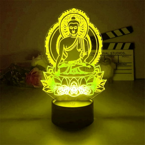 YSTIAN 3D Buddha Night Light Lamp Illusion 7 Color Changing Touch Switch Table Desk Decoration Lamps Acrylic Flat ABS Base USB Cable Birthday Gift Toys