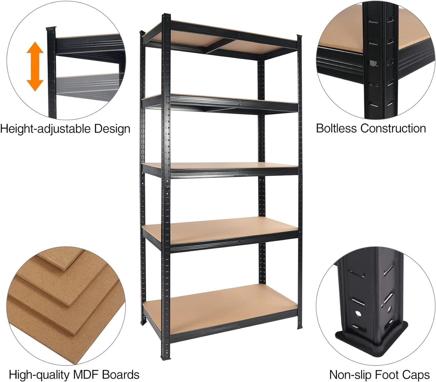 5-Tier Heavy Duty Garage Storage Shelving Unit, 71 in H x 35.5 in W x 15.8 in D, Black