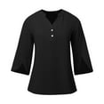 thumbnail image 3 of SNKSDGM Women's Plus Casual Easter Shirts Womens Shirts Casual Women Fashion Solid Casual V Neck Button down Mid Sleeve Chiffon Top T Shirt Womens Tops Trendy Xs, 3 of 4