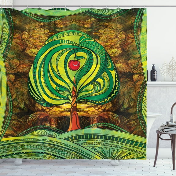 Ambesonne Nature Shower Curtain, Vivid Apple Tree Lines, 69"Wx75"L, Green Brown