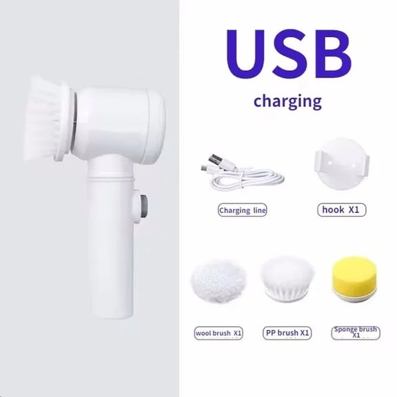 5in1 Magic Brush Electric Cordless Cleaning USB Chargeable Spin Scrubber Brush Polisher Sponge for Kitchen Bathroom Clean Brush