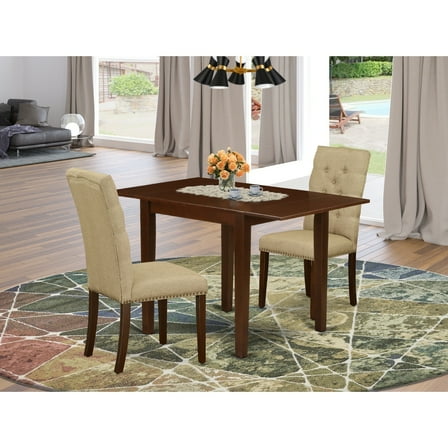 Modern 3-Piece Dining Set - Rectangular Table & 2 Linen Fabric Chairs