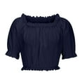 thumbnail image 6 of Homenesgenics Summer Womens Tops under $10 Womens Tops Plus Size Women's Renaissance Shirt off Shoulder Puff Sleeve Loose Smocked Blouse Blue L, 6 of 6