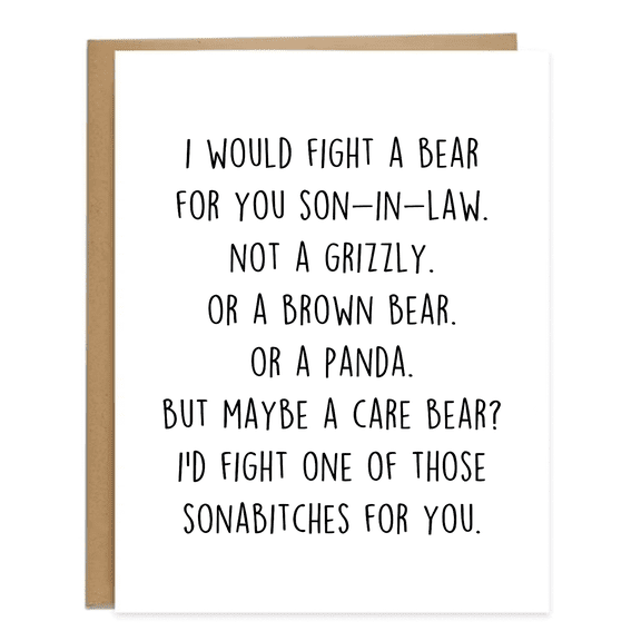 Funny Son-in-Law Card – "I Would Fight a Bear for You" – Humorous Greeting for Son-in-Law – Perfect for Birthdays, Anniversaries, or Just Because