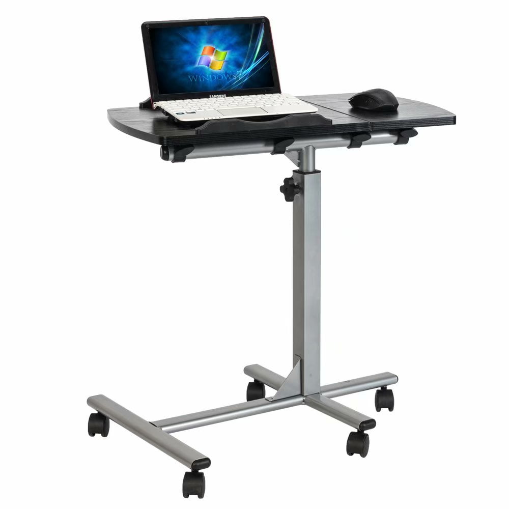 Angle Adjustable Height Notebook Stand Tiltable Tabletop Desk Sofa Side Table Portable Rolling Laptop Table Black, 17.32 /× 15.75 /× 24.4-37.4 inch. Overbed Table with Wheels and Storage Shelves
