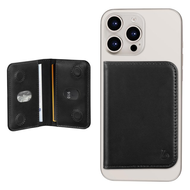 Cartera Belemay minimalista con doble pliegue magnético de piel negra