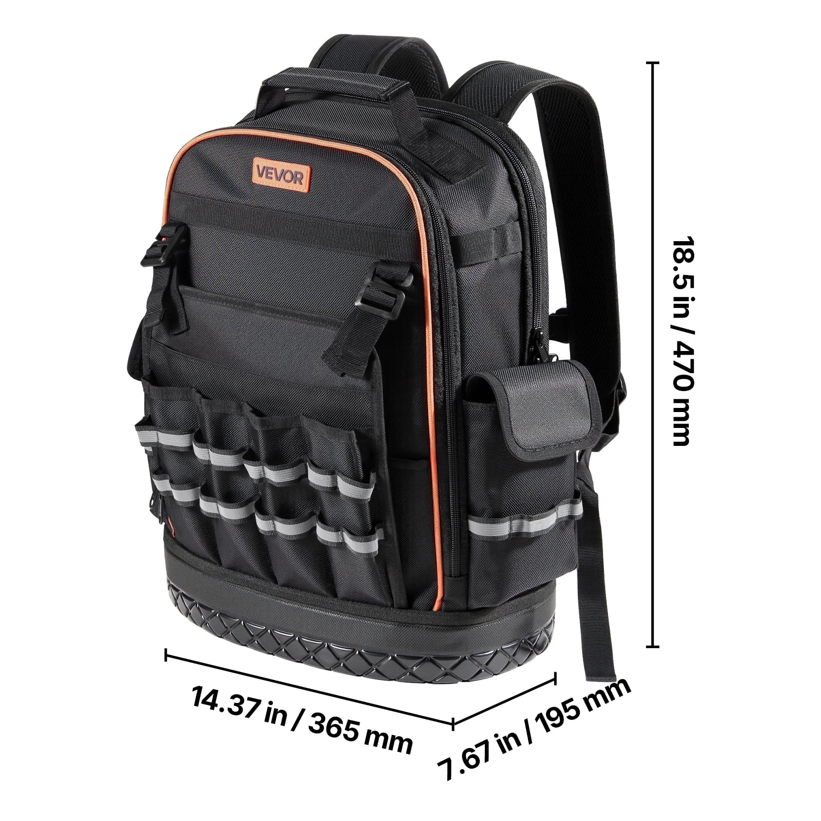 VEVOR Tool Backpack, 64 Pockets, Heavy-duty Tools Storage Organizer Work Bags with Laptop Compartment & Molded Base, Electrician Jobsite Backpack for Electrician, Repairman, and HVAC Techs