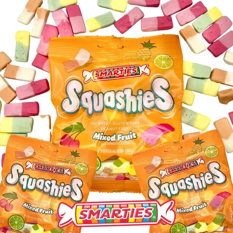 Smarties Squashies Mixed Fruit Foam Marshmallows Gluten Free Peanut Free Gummy Candy 12 Count
