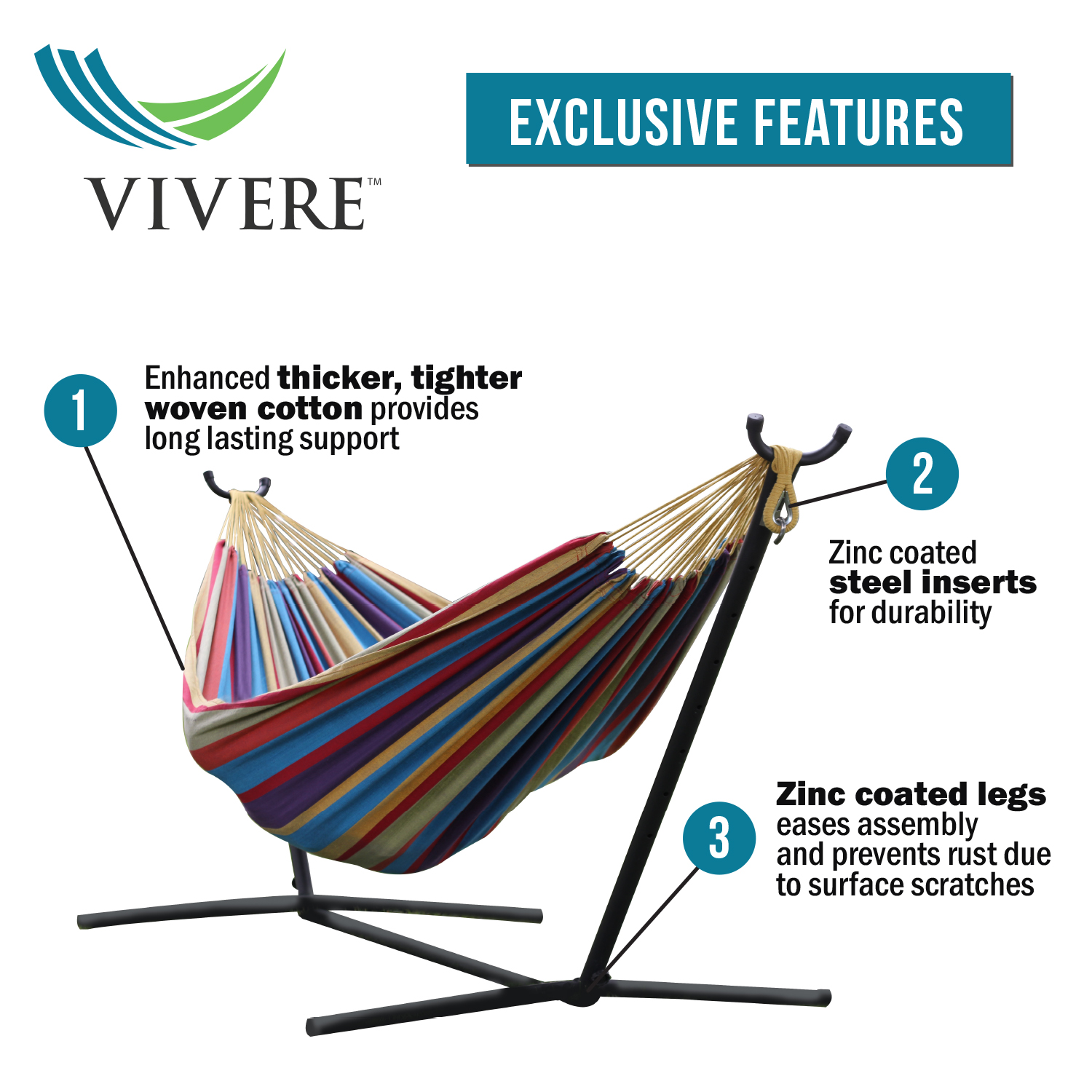 Vivere Double Hammock with Stand Combo, Tropical - image 5 of 6