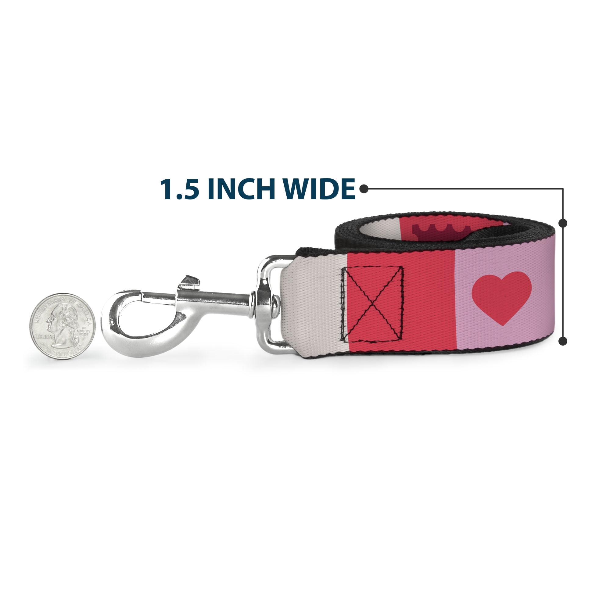 Peanuts Worldwide LLC Pet Leash, Dog Leash, Peanuts Snoopy Be Mine Valentine Pose and Icons White Reds, 6 Feet Long 1.0 Inch Wide