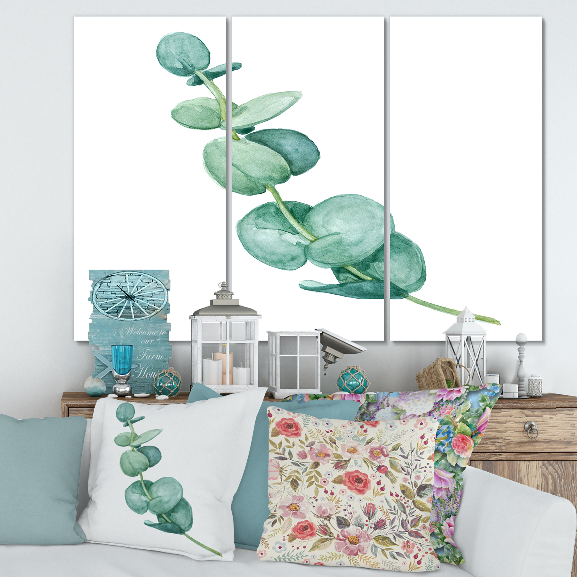 Designart ' Young Eucalyptus Branches and Leaves II ' Traditional Canvas Wall Art Print