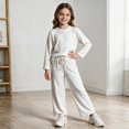 thumbnail image 5 of UKHCCC Girls Ribbed Knit 2 Piece Outfit Set, Long Sleeve Crew Neck Pullover Top and Wide Leg Pants, Casual Lounge Set, 5 of 8