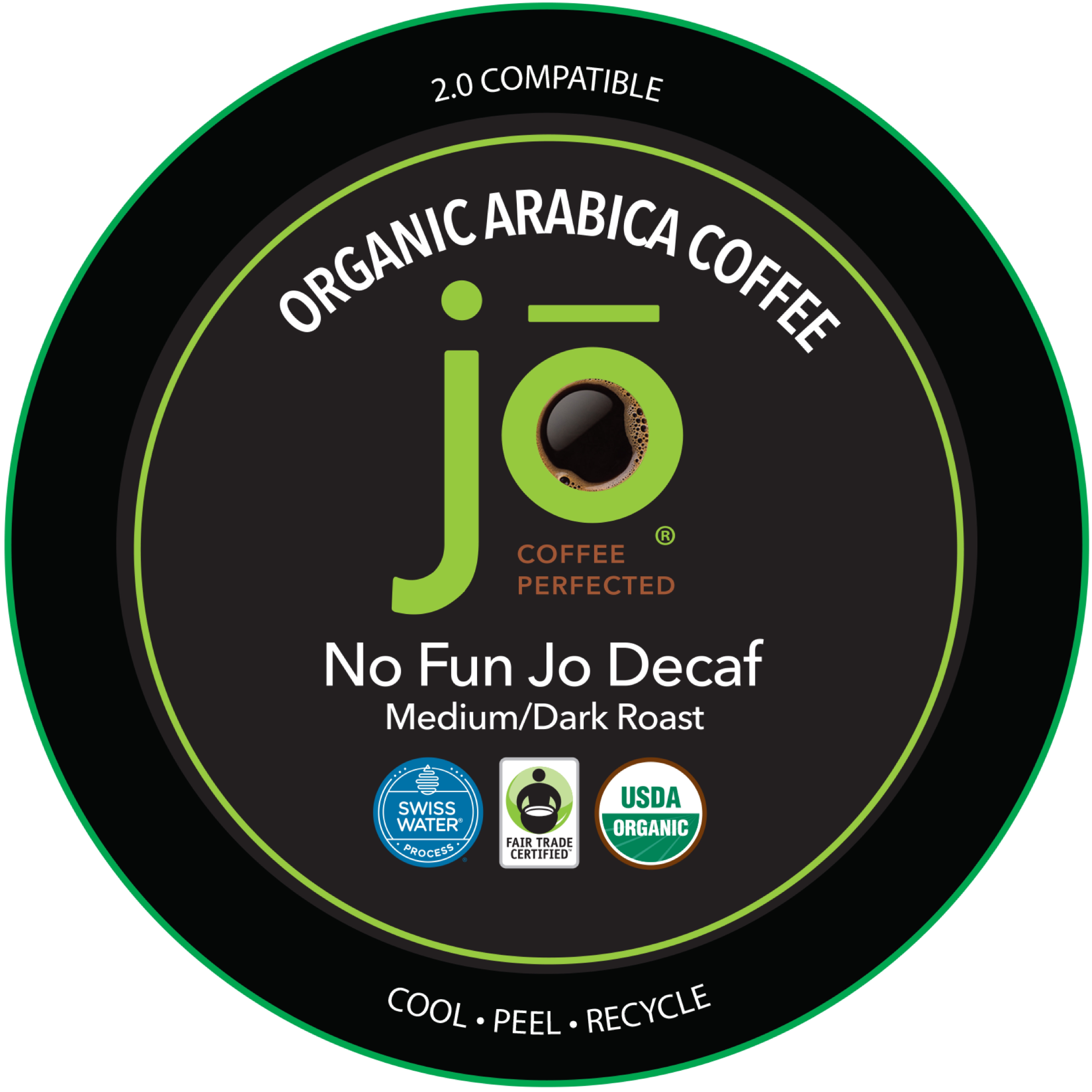 NO FUN JO DECAF: 18 Cups, Organic Medium Dark Roast Swiss Water Process Coffee Pods for Keurig K-Cup Brewers, Fair Trade Certified, Kosher, Chemical & Gluten Free (Sample Box)