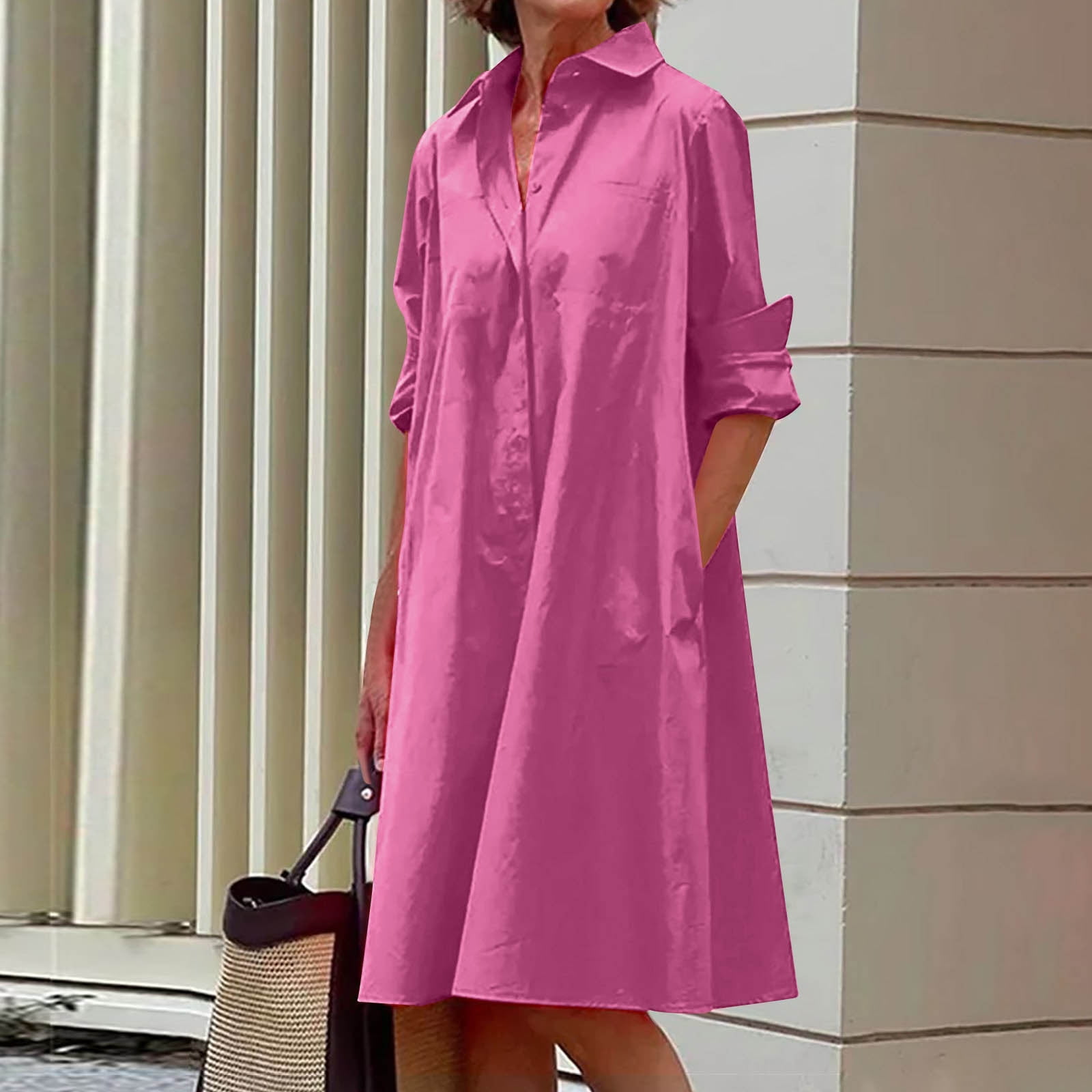 Ashirexll Casual Dresses for Women, Solid Color Fashion Collared