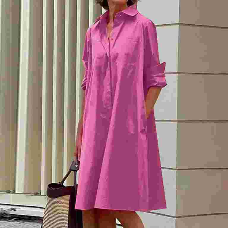 Ashirexll Casual Dresses for Women, Solid Color Fashion Collared