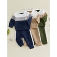 thumbnail image 3 of RUINIXCW Toddler Baby Boy Fall Winter Clothes Infant Baby Boys 2 Pieces Outfit Textured Contrast Color Long Sleeve Crewneck Sweatshirts and Joggers Pants Set, 3 of 9