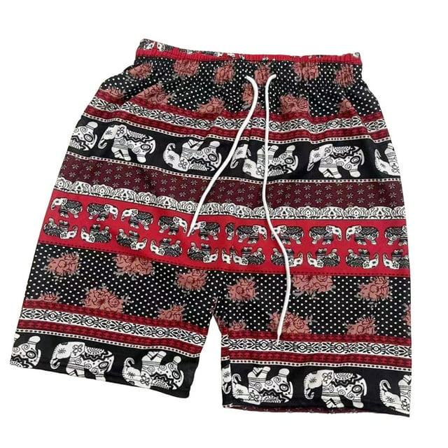 Pantalones cortos de playa Hombres Mujeres Pantalones cortos hippie Poliéster Cintura elástica Calzoncillos de moda Troncos de playa Patrón de Rojo Sunnimix Pantalones de playa