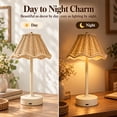 thumbnail image 6 of Vintage Rattan LED Table Lamp, Rechargeable Touch Dimmable Bedside Light, Scalloped Woven Shade Decorative Lamp for Bedroom Living Room Patio, 6 of 7