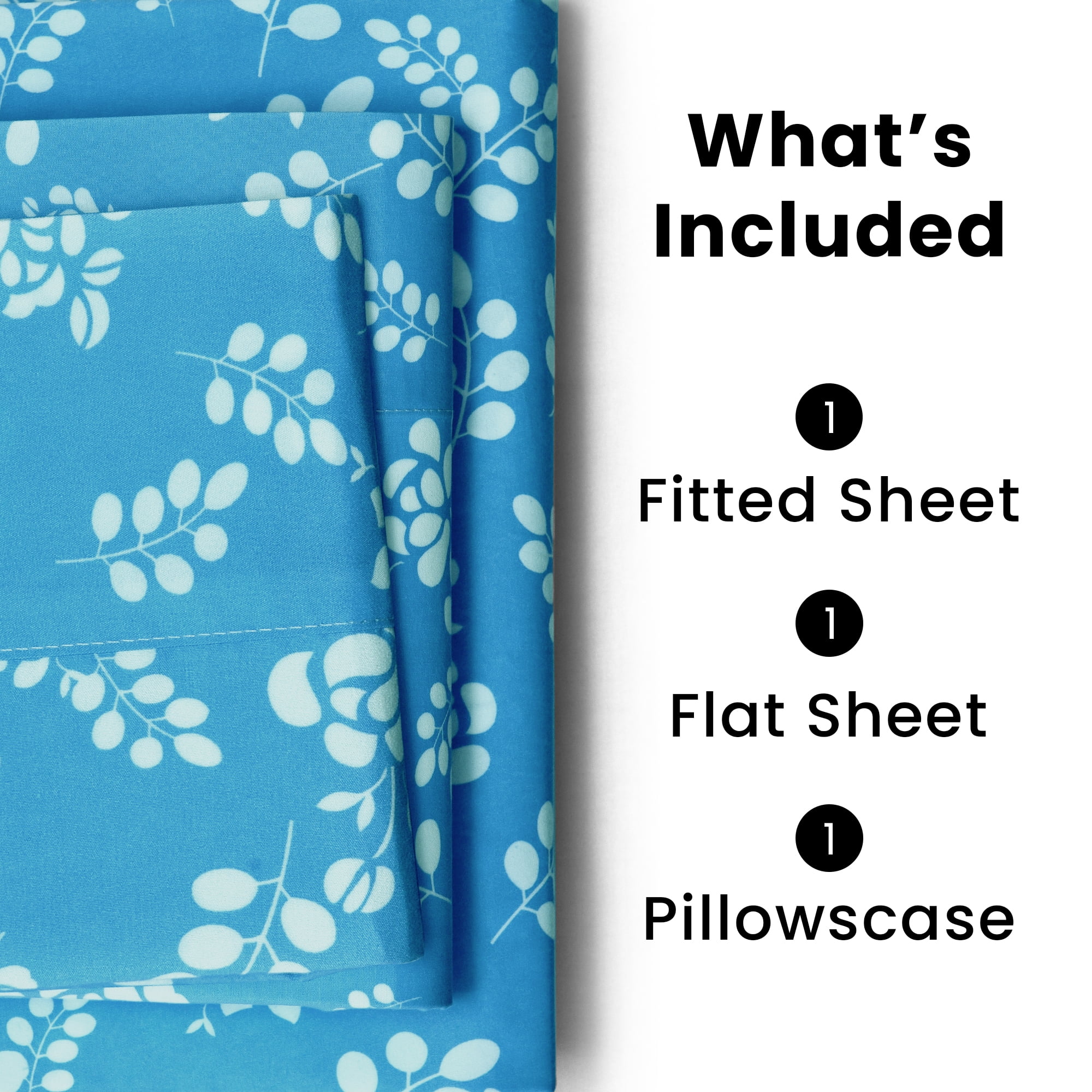 Lux Decor Twin Microfiber Bed Sheets - 3 Piece Floral Sheet Set, Soft Breathable Bedding, Wrinlkle Resistant, OEKO-TEX Certified, Blue