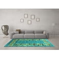 thumbnail image 3 of Ahgly Company Machine Washable Indoor Square Abstract Turquoise Blue Contemporary Area Rugs, 4' Square, 3 of 4