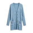 thumbnail image 5 of Girls V Neck Vertical Rib Knit Long Cardigan, Button Front Long Sleeve Sweater Coat with Pockets, Soft Stretchy Outerwear Green 130(130), 5 of 5
