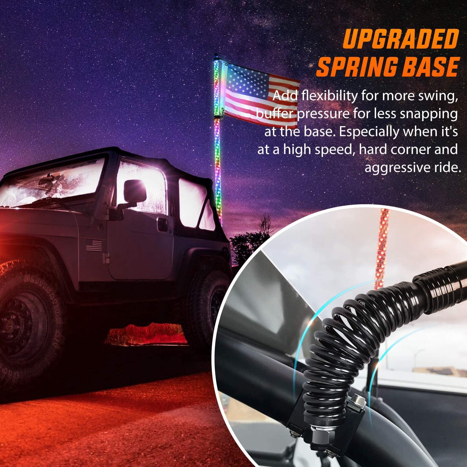 Nilight 1PC 3FT Spiral RGB Led Whip Light with Spring Base Chasing Light RF Remote Control Lighted Antenna Whips for Can-Am ATV UTV RZR Polaris Dune Buggy Offroad Truck