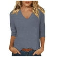 thumbnail image 2 of 3/4 Sleeve T Shirts for Women V Neck Fashion Solid Casual Womens Summer Tops Basic Tops Office Shirts, 2 of 6