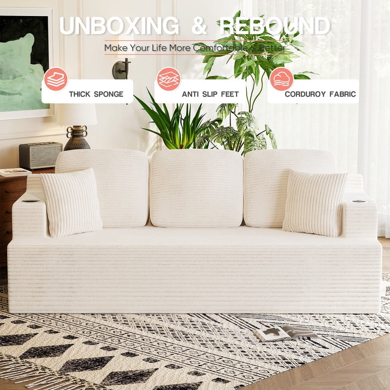 Homall Cloud Boneless Modern Couch Fluffy Group Sofas & Couches With two Cup Holder for Family,White