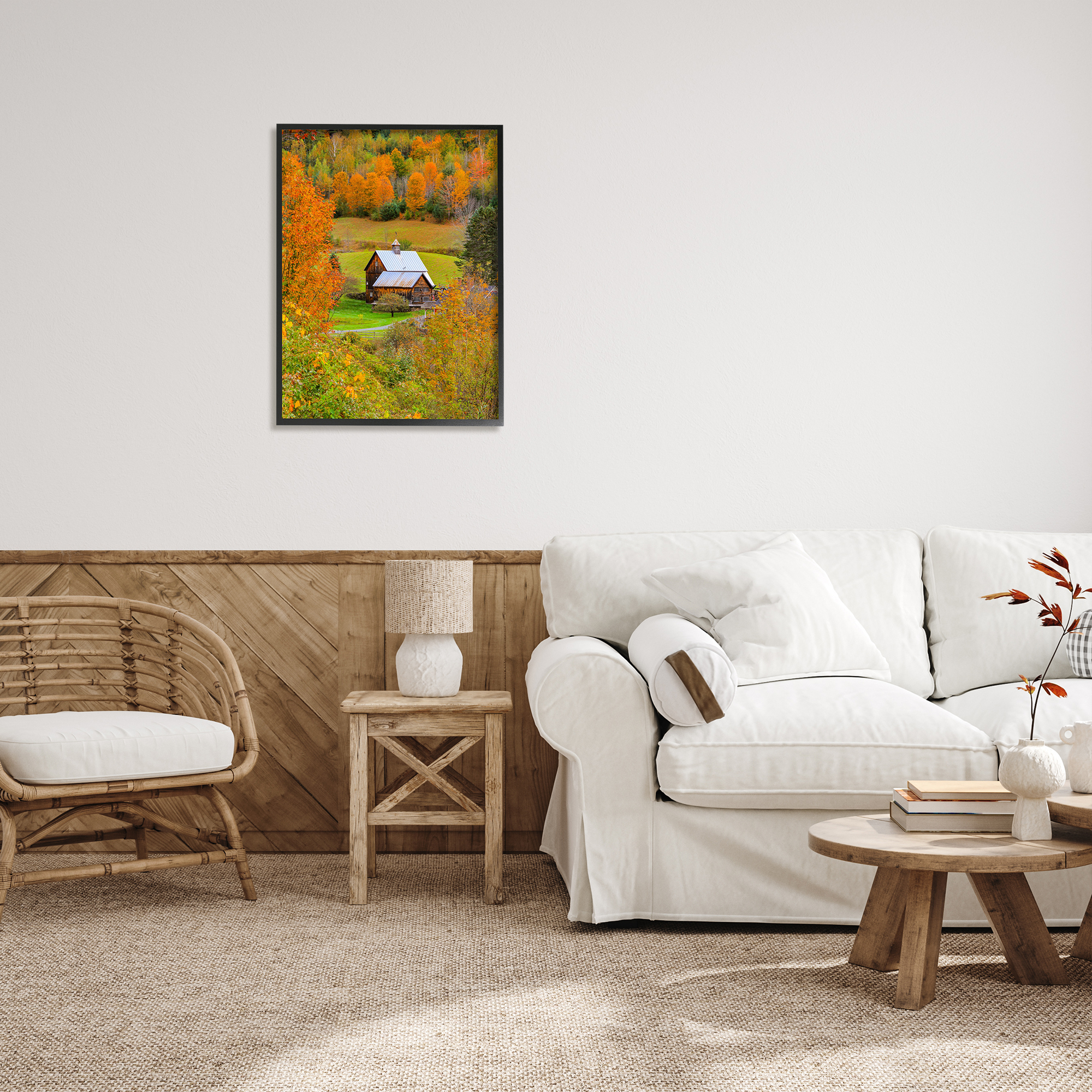 Stupell Industries Autumn Farmhouse Cabin Nature Photography Black Framed Art Print Wall Art, 24 x 30