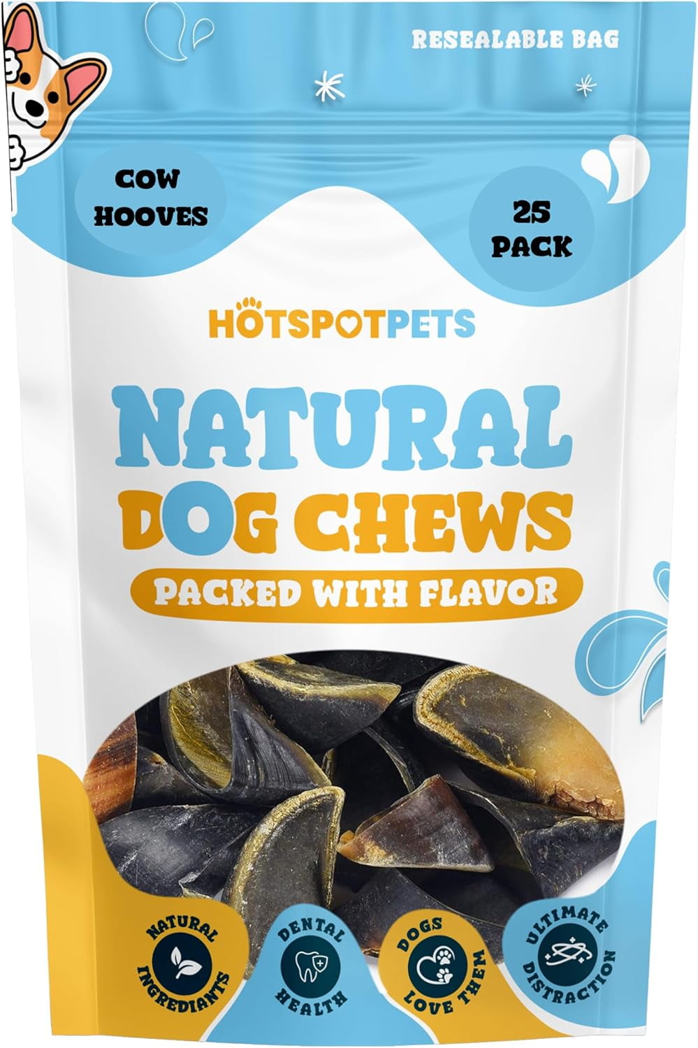 HotSpot Pets Natural Cow Hooves Dog Chews (25 Pack)