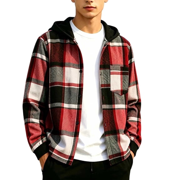 yillto Boys Plaid Jackets Flannel Hoodies Fall Fashion Long Sleeve Zip up Jacket Coat for Kids 5-15 Years