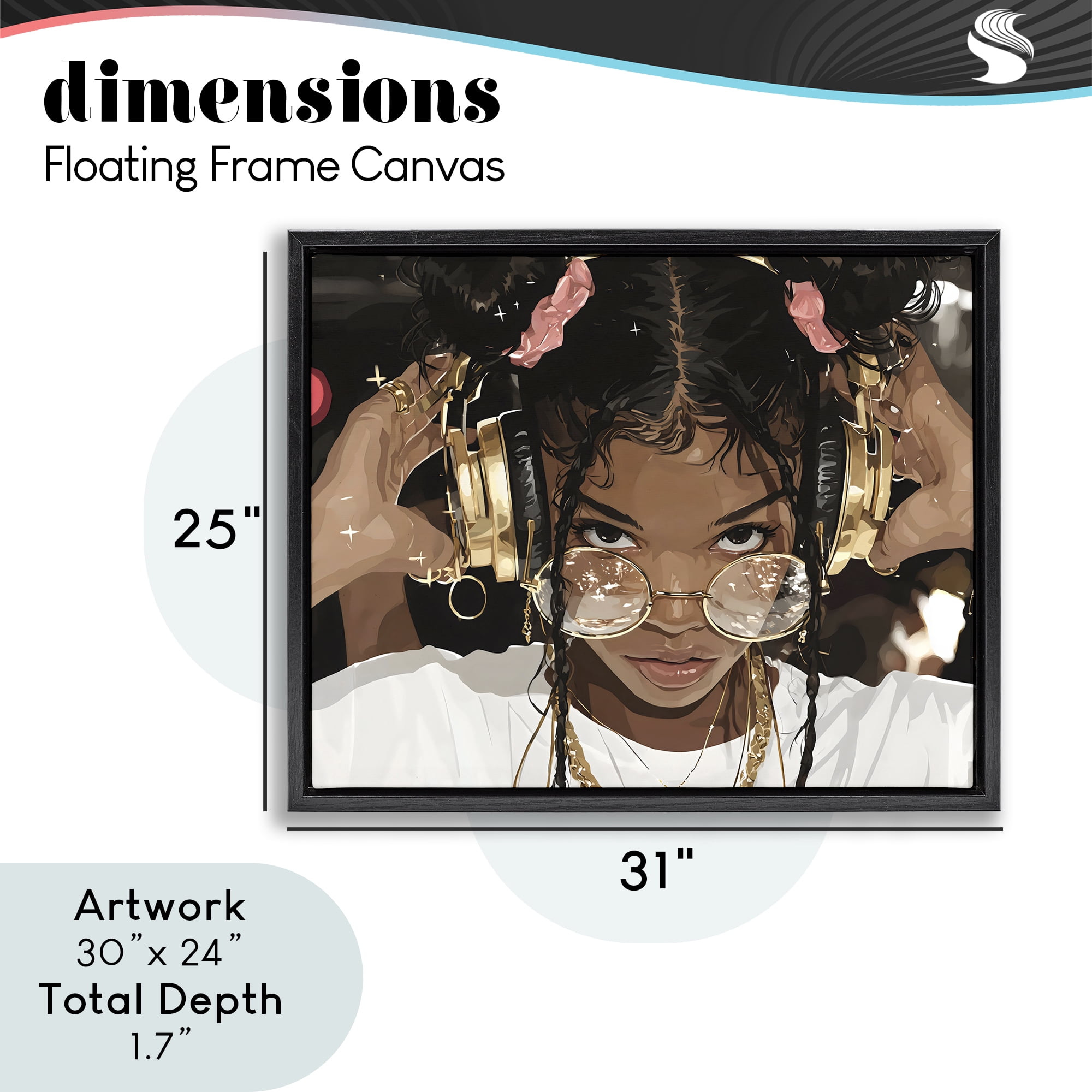 Stupell Industries Trendy Girl with Gold Headphones Black Framed Floater Canvas Wall Art, design by Franklyn Gregory