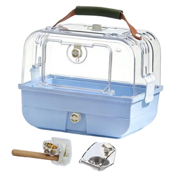 Transportín de para pájaros, jaula para loros, suministros para mascotas, ventilación, con asa de transporte, portátil para cacatúas, agapornis Conjunto azul