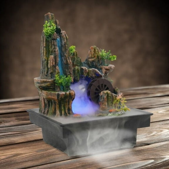 Indoor LED Waterfall Desktop Fountain Atomizer for Home Office Meditation Decor