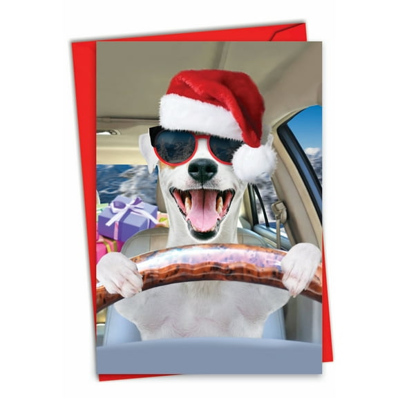 1 Funny Christmas Card with Envelope - Santa Dog Driver C3384XSG